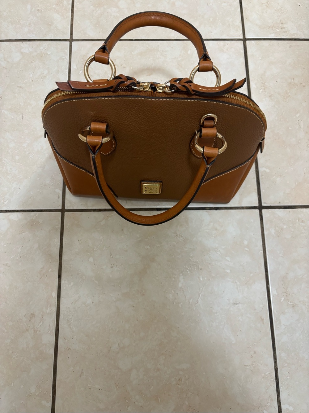 Dooney & Bourke Tan Brown Pebble Leather Satchel with Gold Hardware